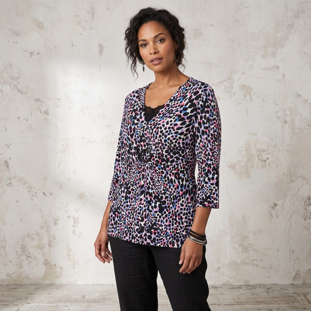VTG 90s Y2K Laura Ashley Knit O-Ring Top Abstract Leopard Mob Wife Indie 1X